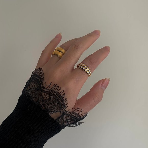 Checkered Dome Ring, Gold Dome Ring, Stacking Dome Ring, Stacking Ring Gold - Picture 4 of 7